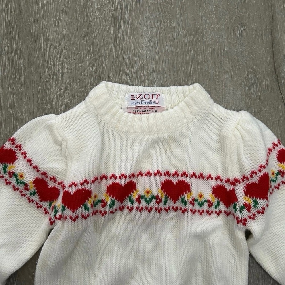 Vintage Izod White Crew Neck Sweater With Hearts Size 2T - Picture 2 of 3